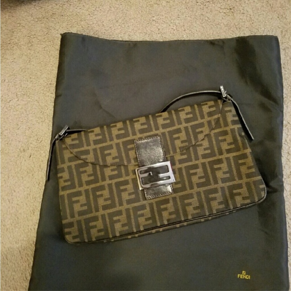 Fendi Black and Brown Logo Shoulder Bag